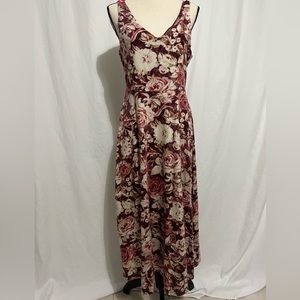 Chaps Large Floral Burgundy Midi Dress Sleeveless